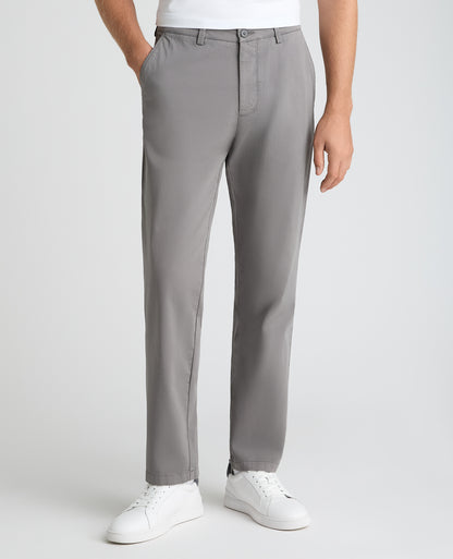 Grey Straight Fit Cotton Stretch Chino