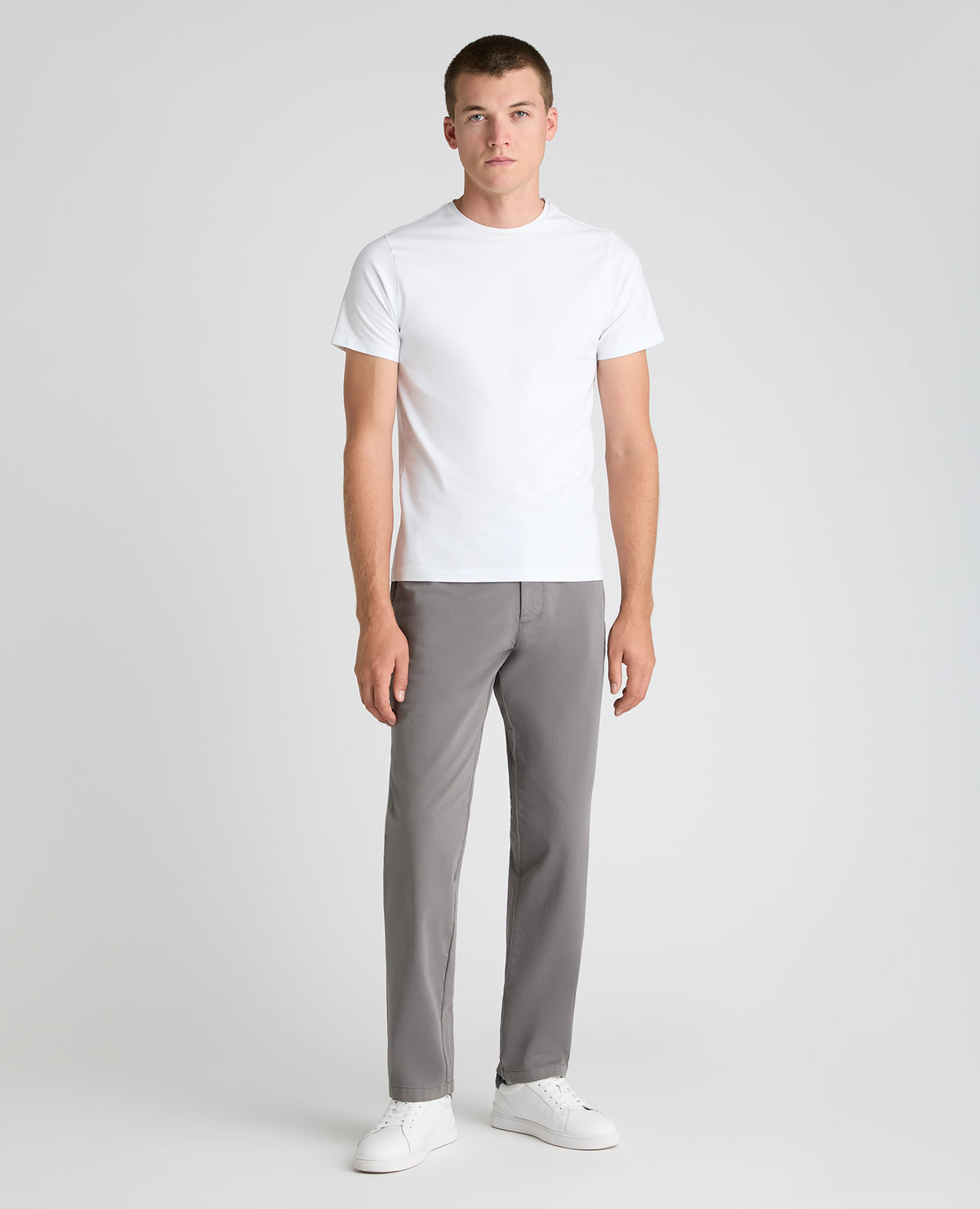 Grey Straight Fit Cotton Stretch Chino