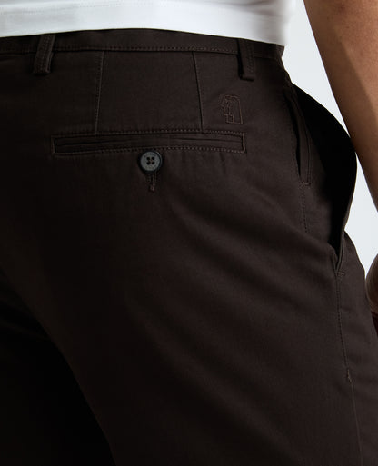 Dark Brown Straight Fit Cotton Stretch Chino