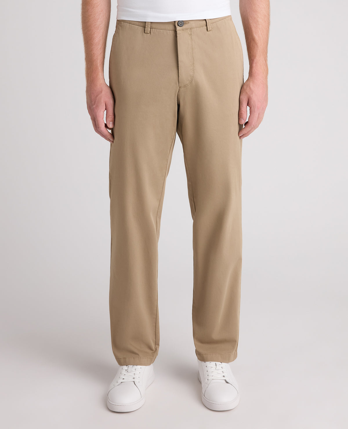 Beige Straight Fit Cotton Stretch Chino