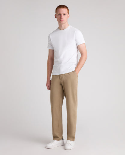 Beige Straight Fit Cotton Stretch Chino