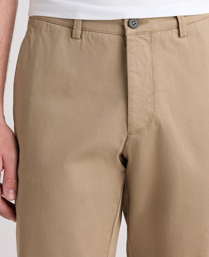 Beige Straight Fit Cotton Stretch Chino