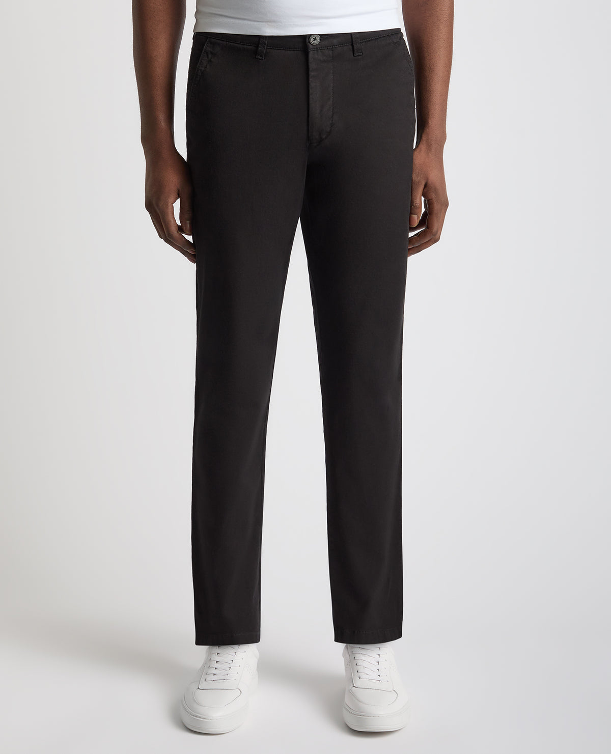 Man wearing a black Straight Leg Cotton Stretch Chino