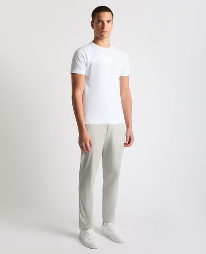 Man wearing a grey Straight Leg Cotton Stretch Chino