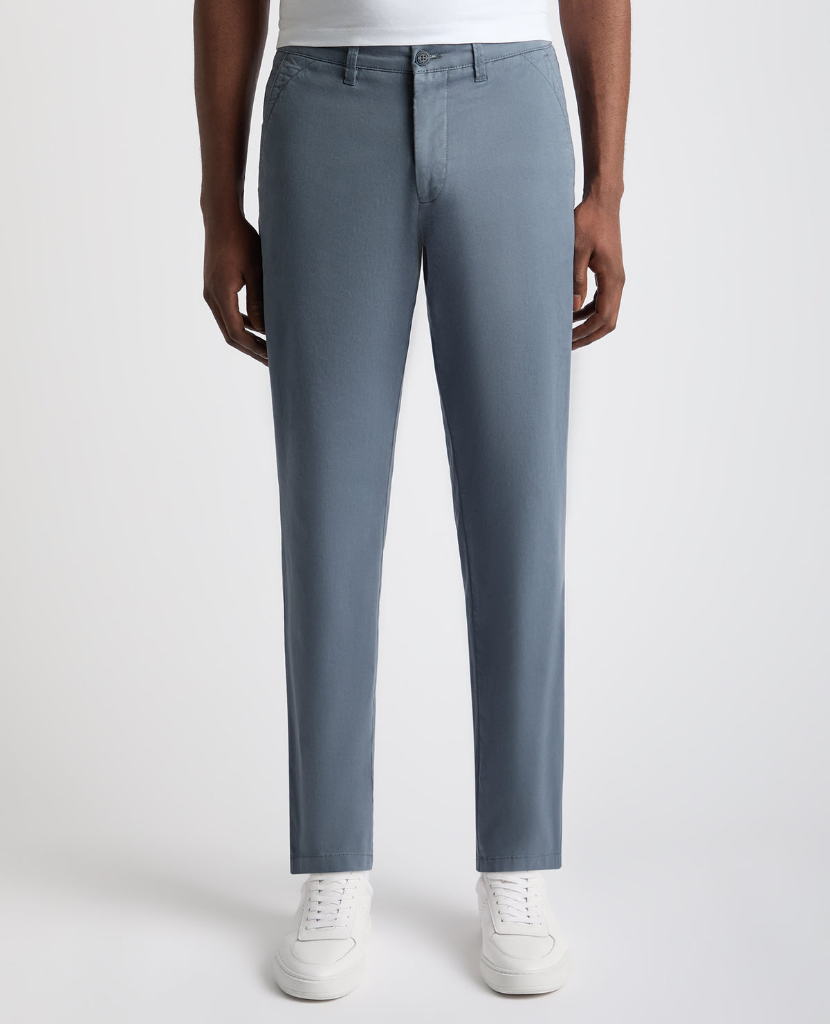 Man wearing a blue Straight Leg Cotton Stretch Chino