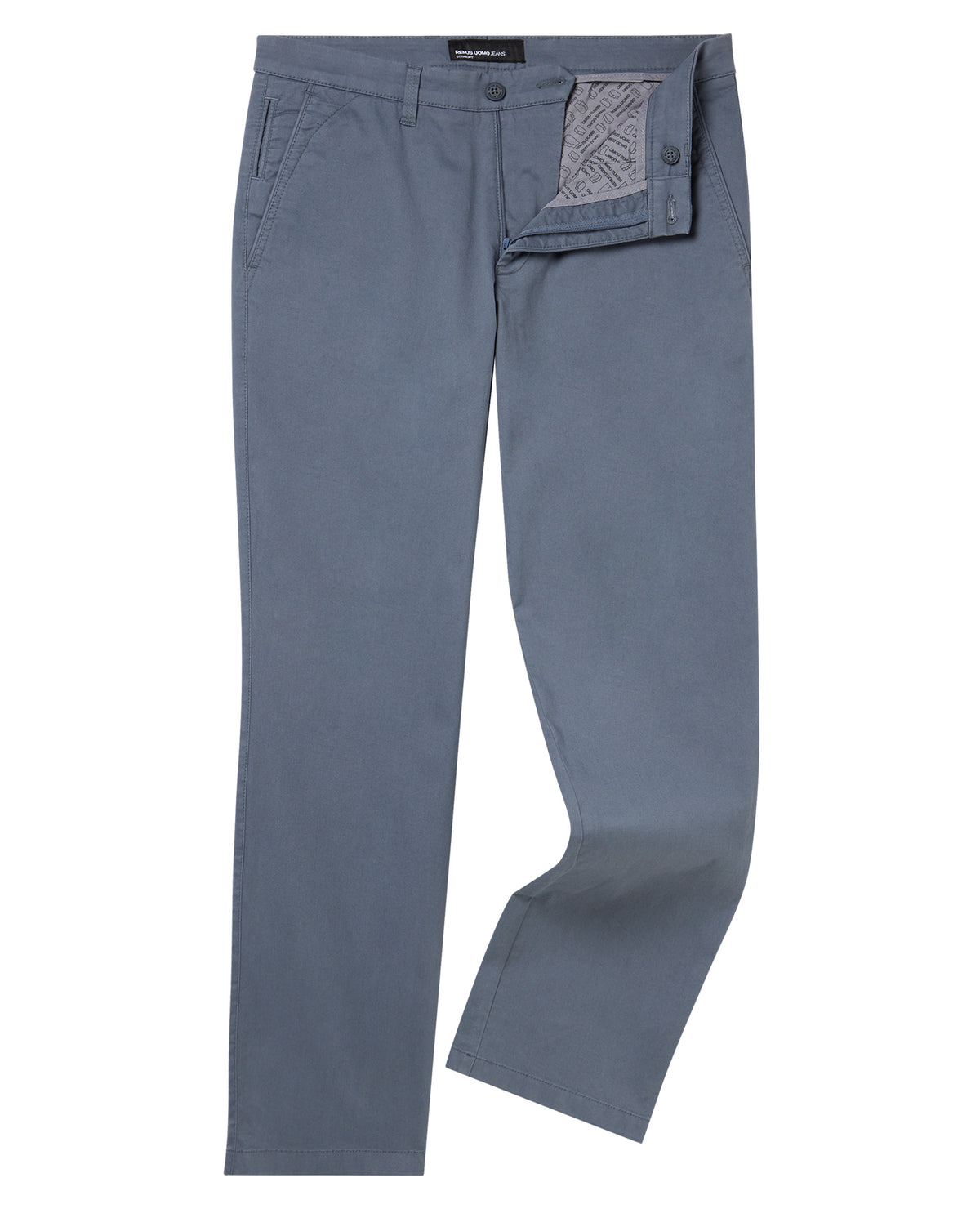 Man wearing a blue Straight Leg Cotton Stretch Chino