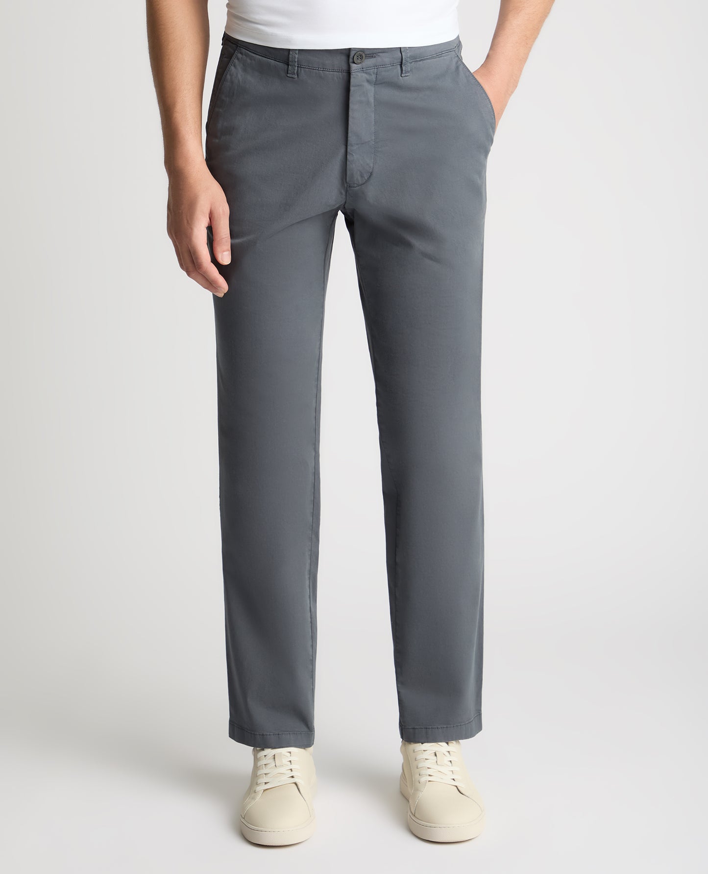 Grey Straight Leg Cotton Stretch Chino