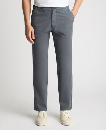 Grey Straight Leg Cotton Stretch Chino