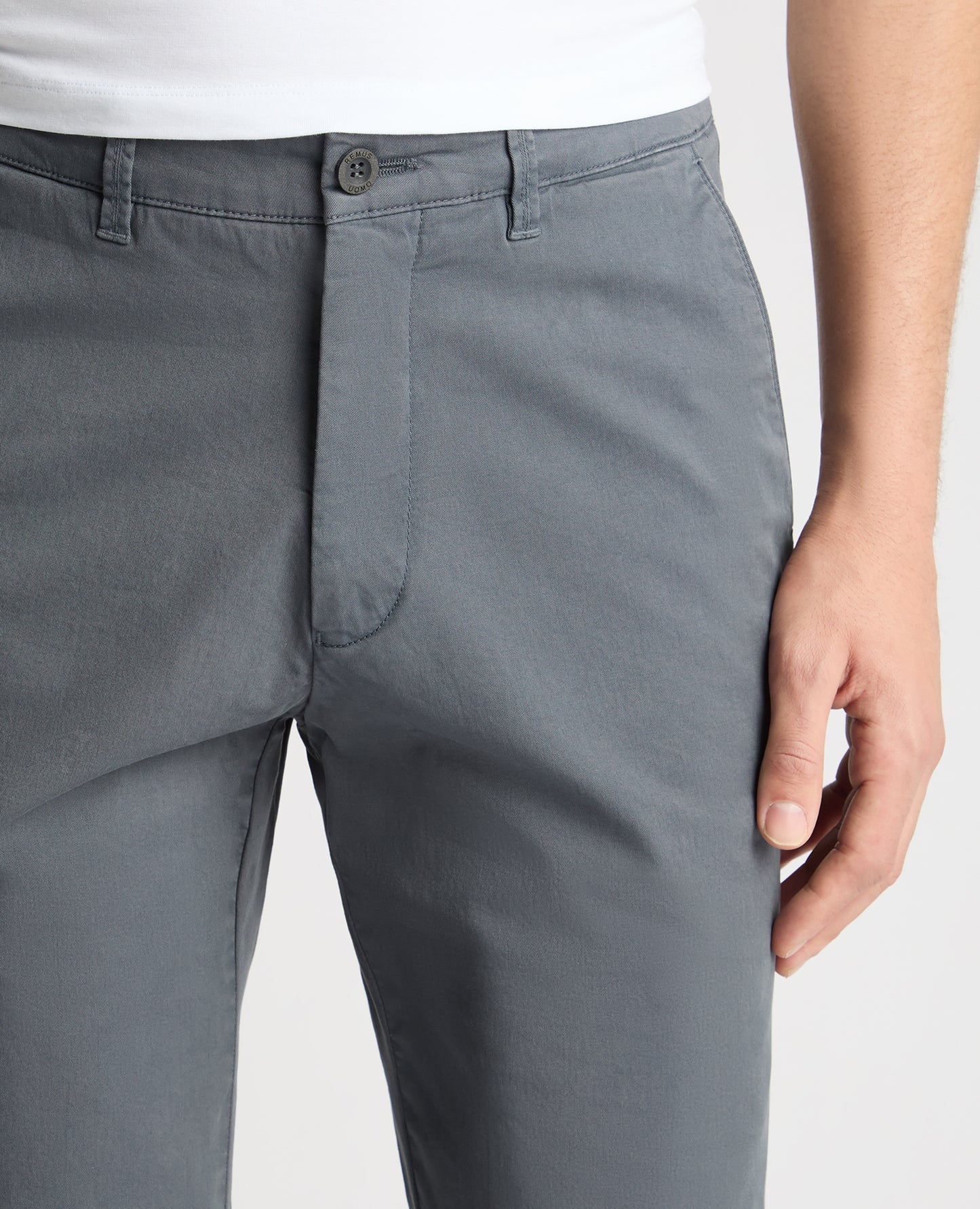 Grey Straight Leg Cotton Stretch Chino