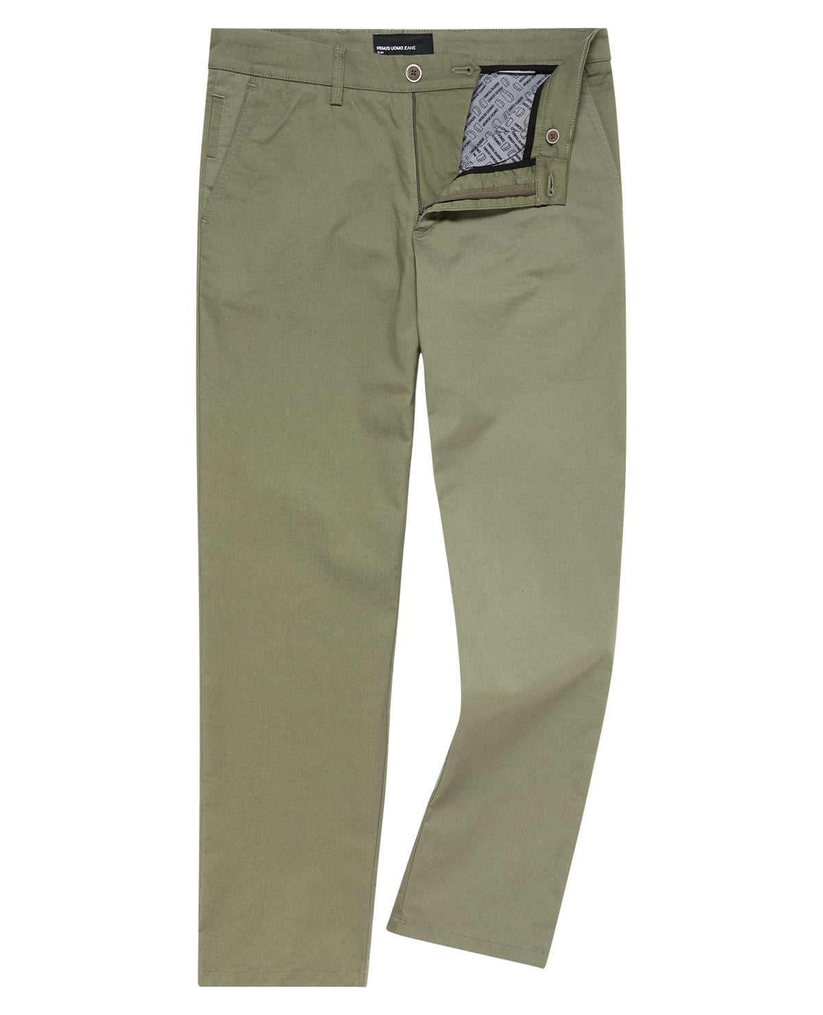 Man wearing a green Straight Leg Cotton Stretch Chino