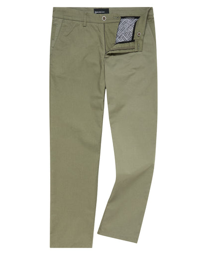Man wearing a green Straight Leg Cotton Stretch Chino