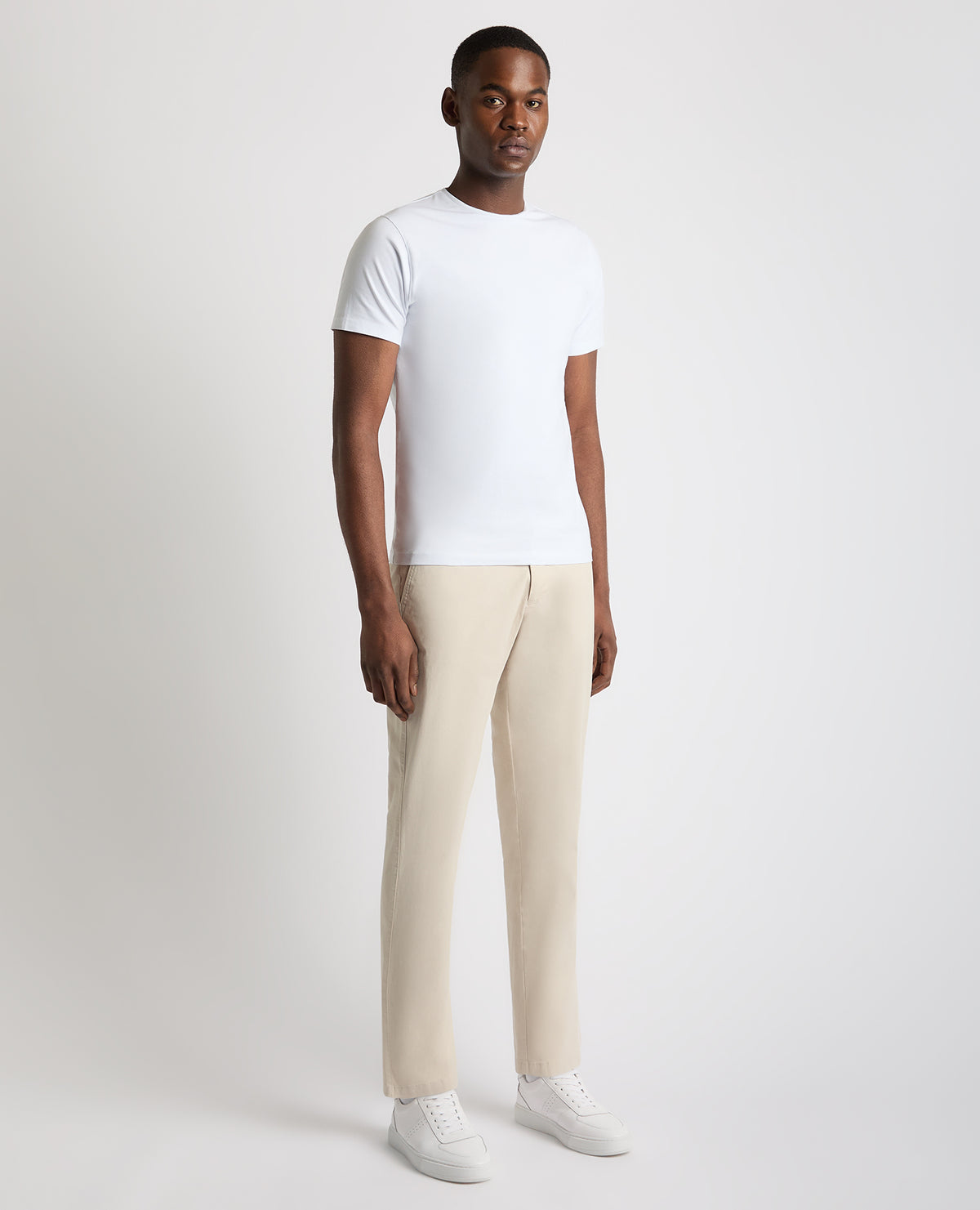Man wearing a sand Straight Leg Cotton Stretch Chino
