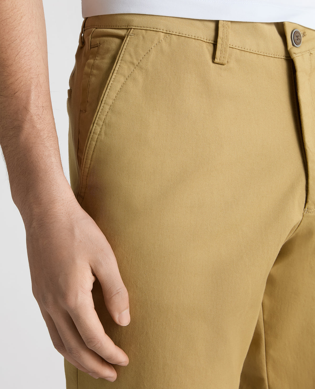 Man wearing a sand Straight Leg Cotton Stretch Chino