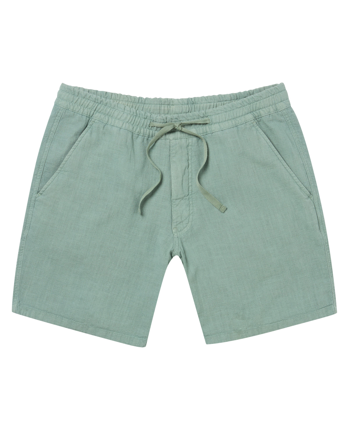 Man wearing a green Slim Fit Cotton-Linen Shorts