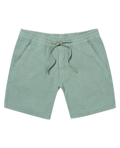 Man wearing a green Slim Fit Cotton-Linen Shorts