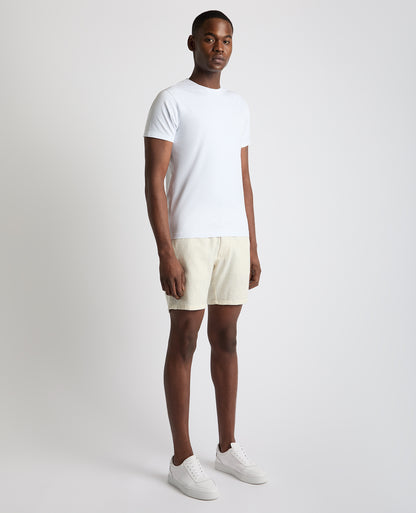 Man wearing a sand Slim Fit Cotton-Linen Shorts