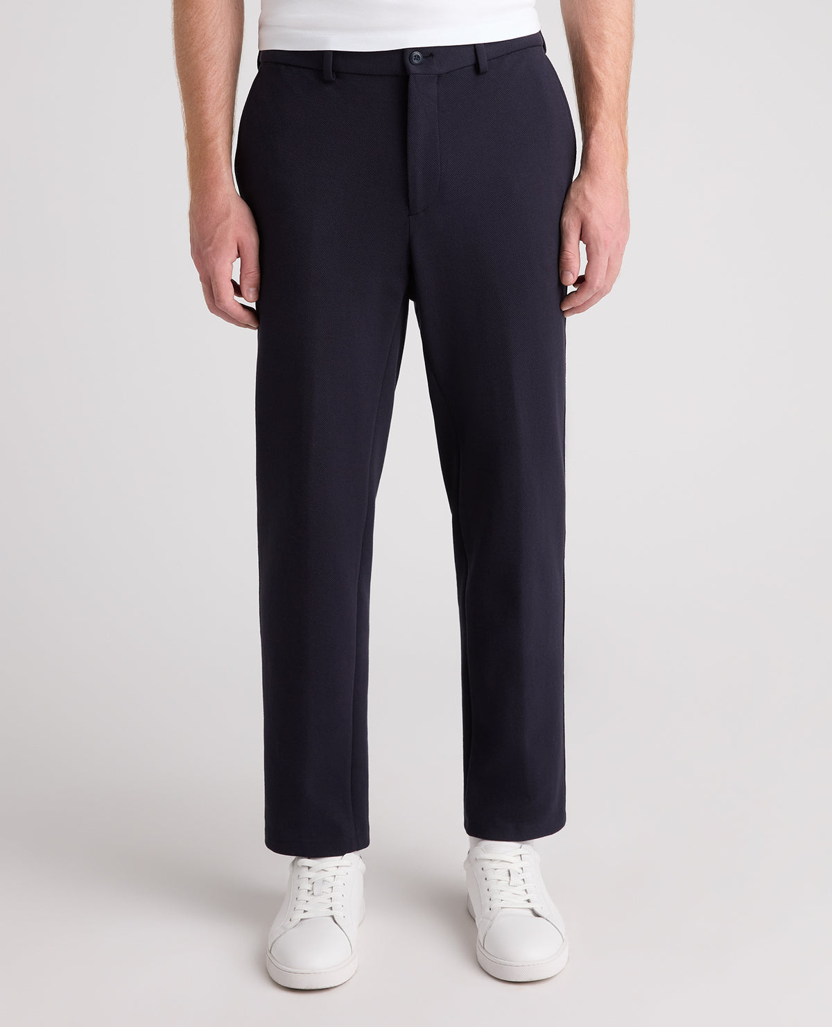 Navy Tapered Fit Cotton Blend Trousers