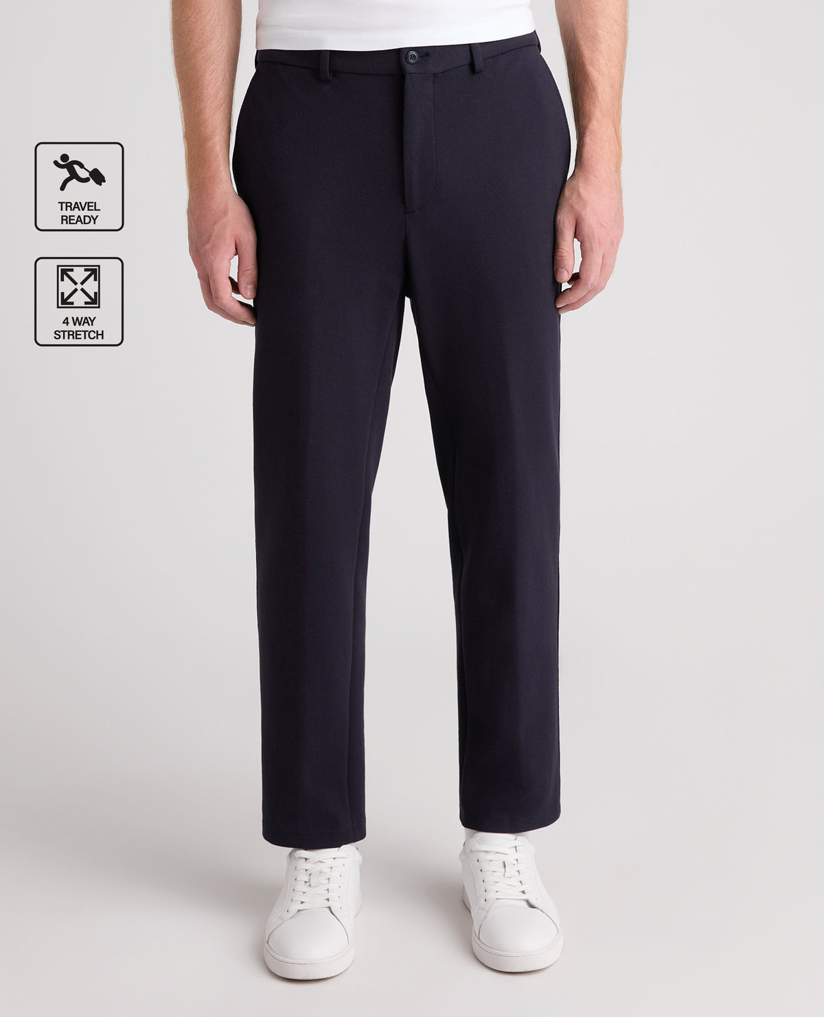 Navy Tapered Fit Cotton Blend Trousers
