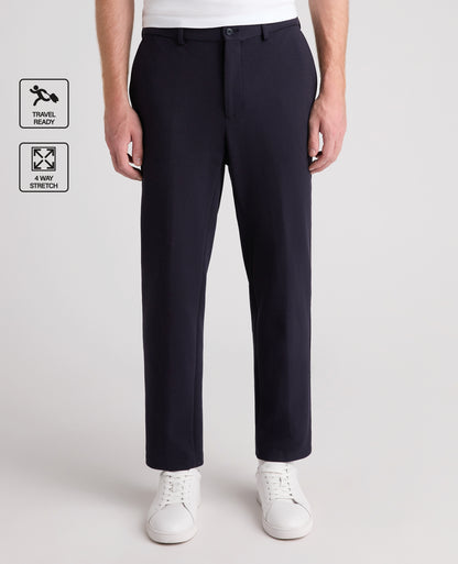 Navy Tapered Fit Cotton Blend Trousers