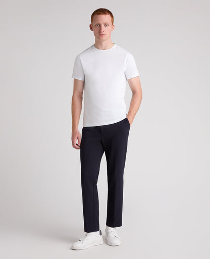 Navy Tapered Fit Cotton Blend Trousers