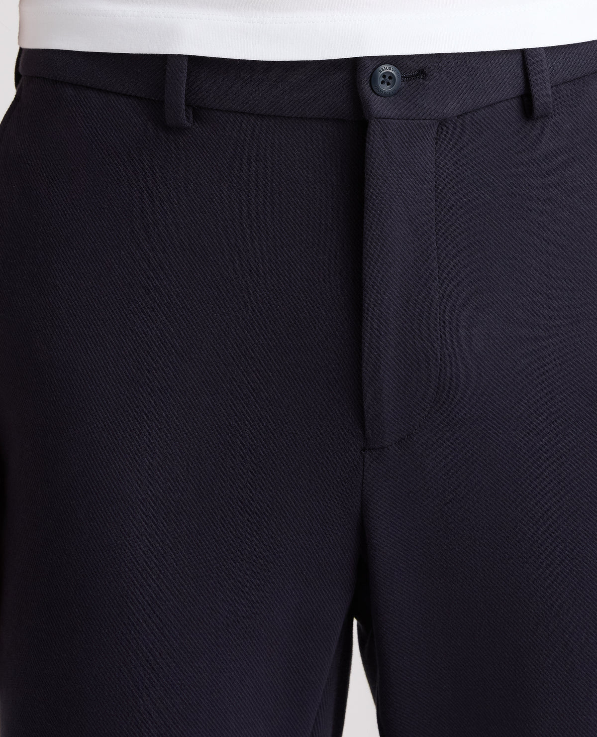 Navy Tapered Fit Cotton Blend Trousers