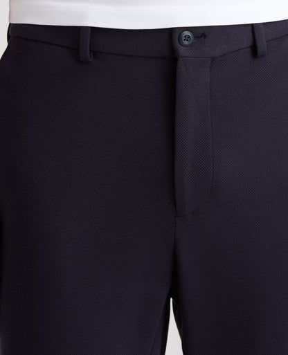 Navy Tapered Fit Cotton Blend Trousers
