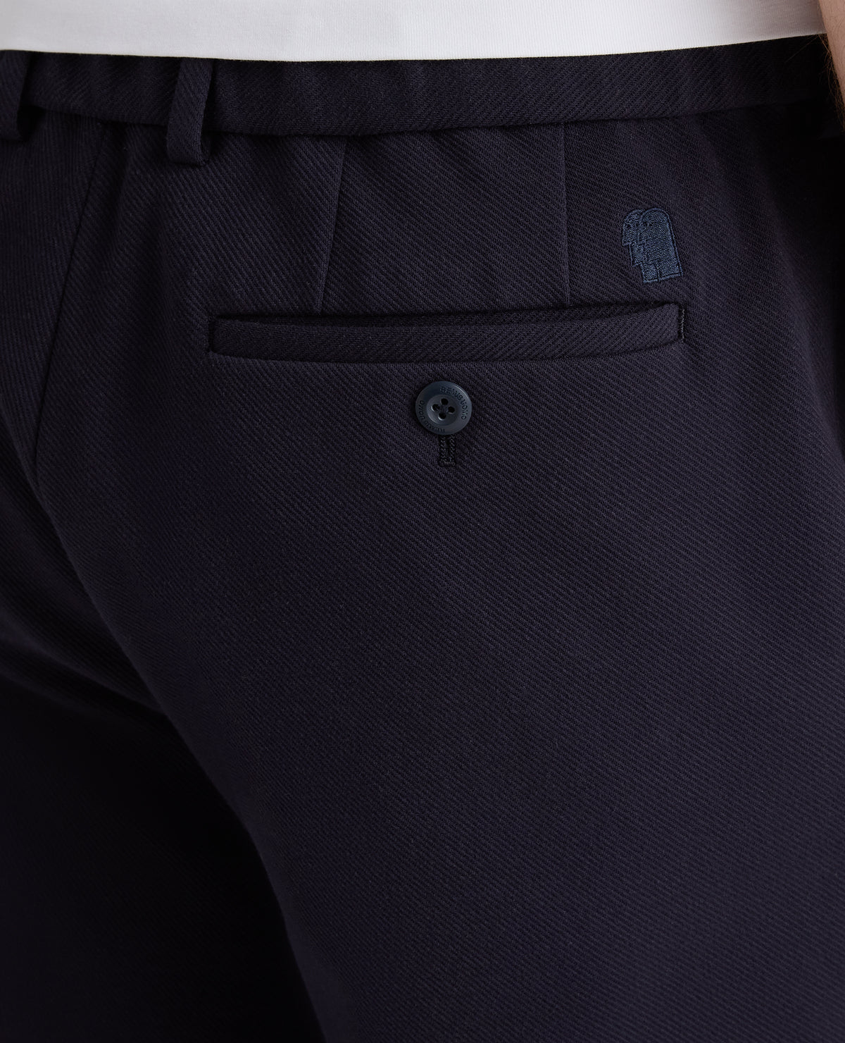Navy Tapered Fit Cotton Blend Trousers