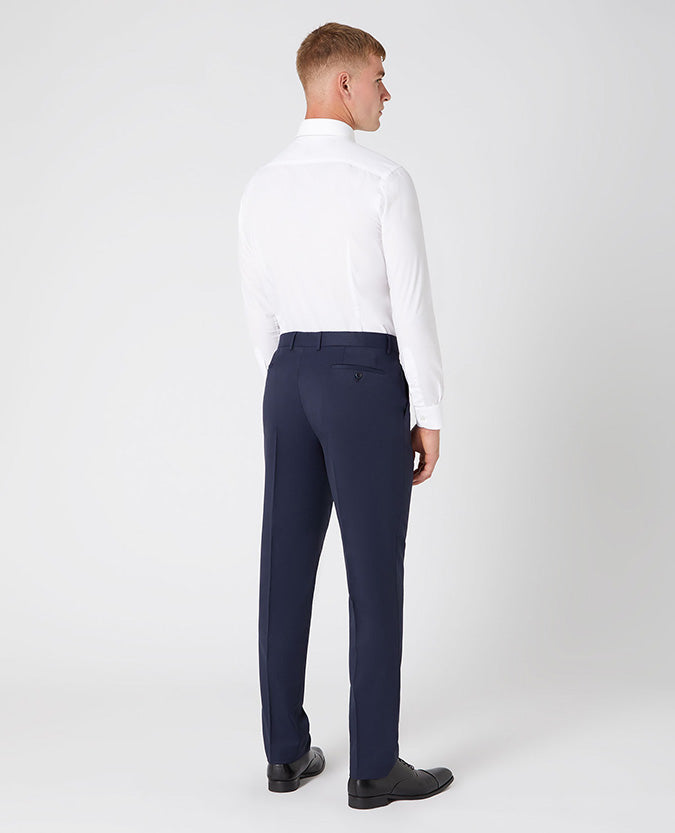 Man wearing a navy Slim Fit Wool-Blend Stretch Mix and Match Trousers