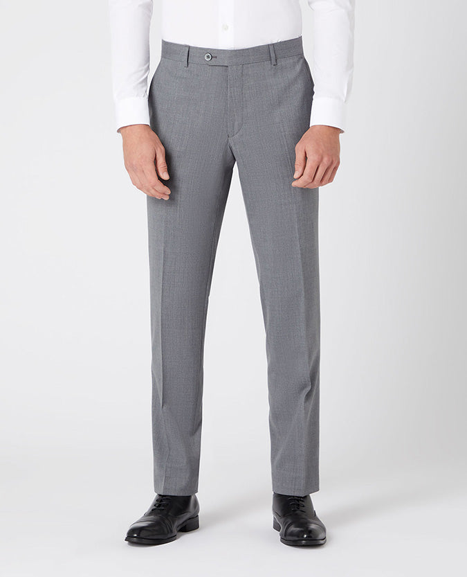 Man wearing a grey Tapered Fit Wool-Blend Stretch Mix and Match Suit Trousers