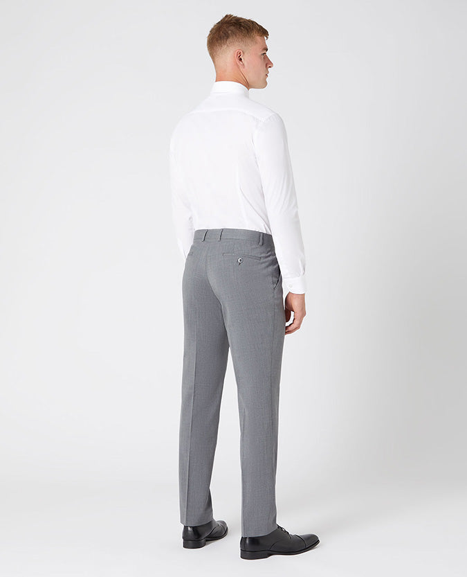 Man wearing a grey Tapered Fit Wool-Blend Stretch Mix and Match Suit Trousers