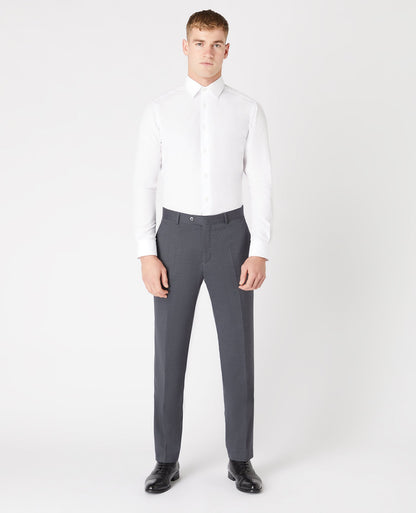 Man wearing a grey Tapered Fit Wool-Blend Stretch Mix and Match Suit Trousers