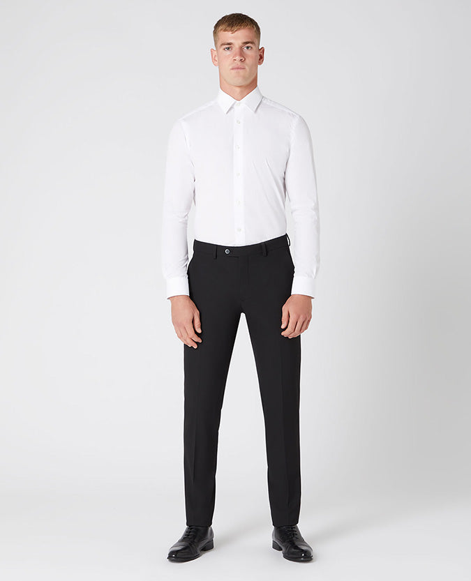 Man wearing a black X-Slim Leg Stretch Formal Trousers