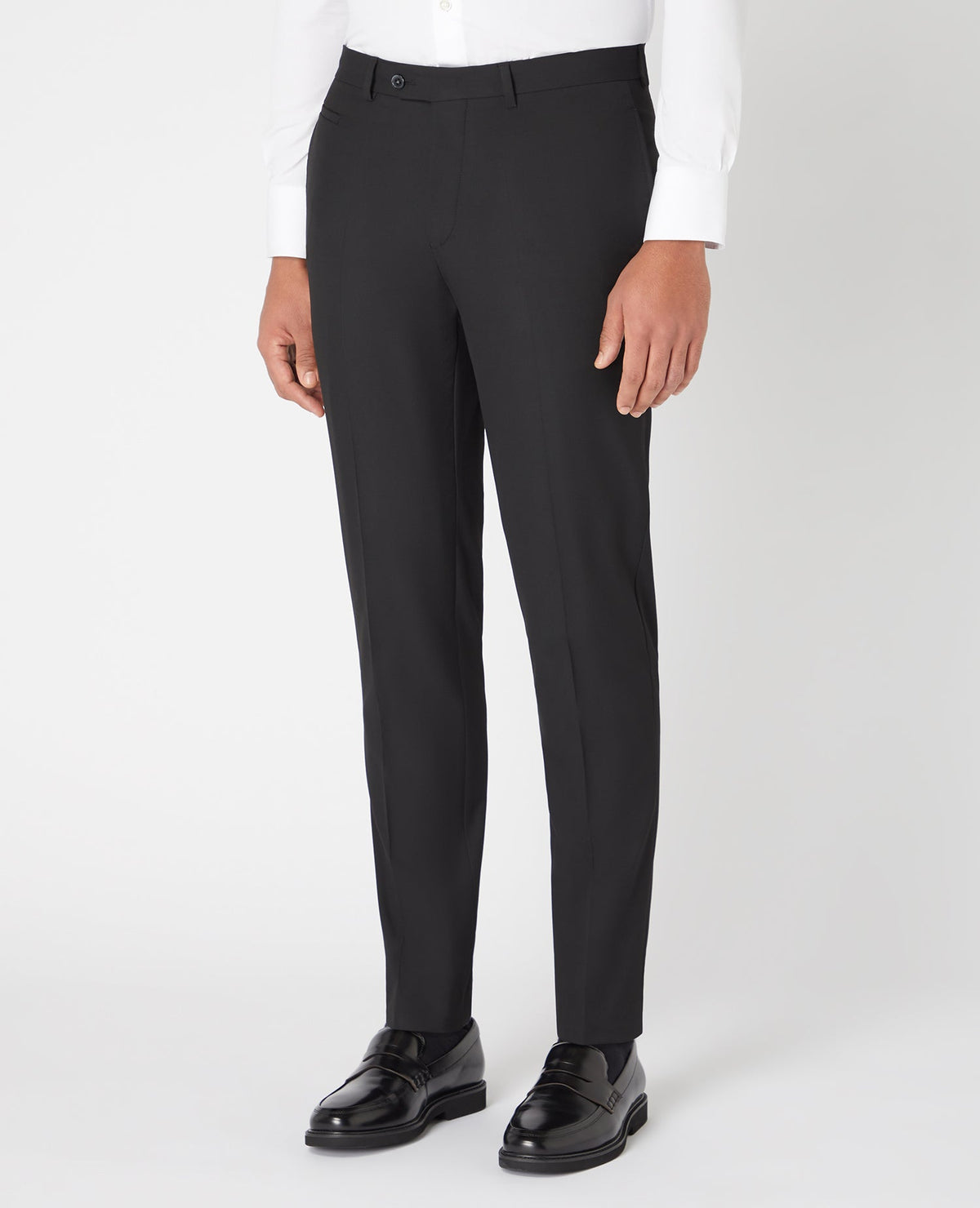 Man wearing a black Slim Leg Stretch Formal Trousers
