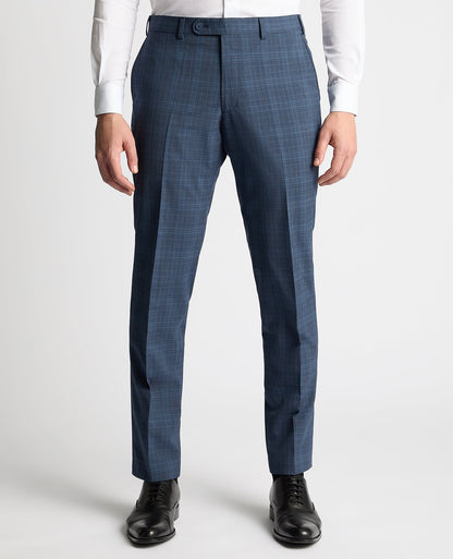 Man wearing a blue Tapered Fit Checked Wool Blend Mix and Match Suit Trouser