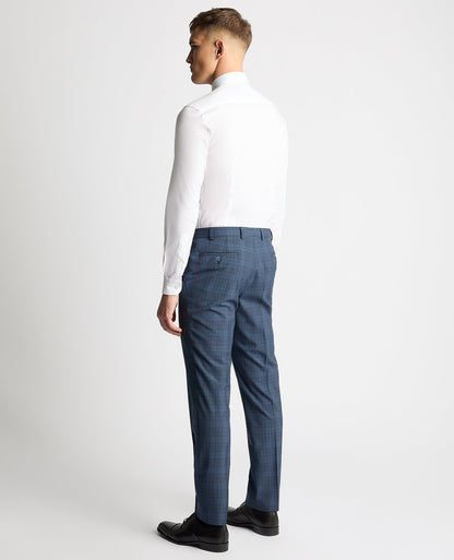 Man wearing a blue Tapered Fit Checked Wool Blend Mix and Match Suit Trouser