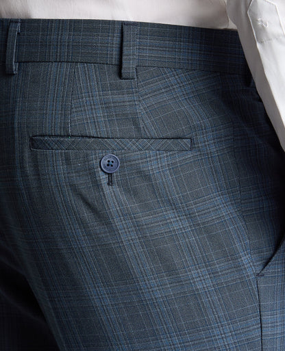Man wearing a blue Tapered Fit Checked Wool Blend Mix and Match Suit Trouser
