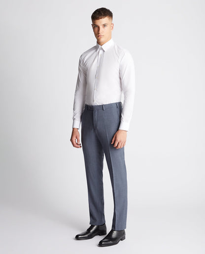 Man wearing a blue Tapered fit wool blend mix and match suit trouser