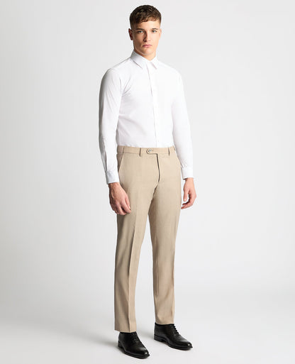Man wearing a sand Tapered fit wool-stretch mix and match suit trouser
