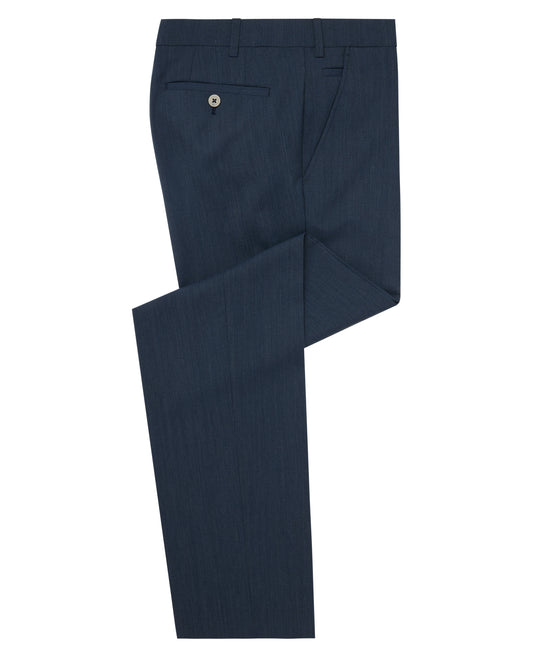 Man wearing a blue Slim leg wool blend stretch mix and match suit trouser