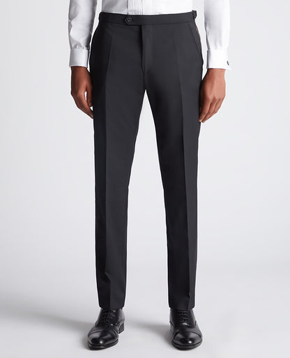 Man wearing a black Slim Fit Satin Stripe Suit Trouser