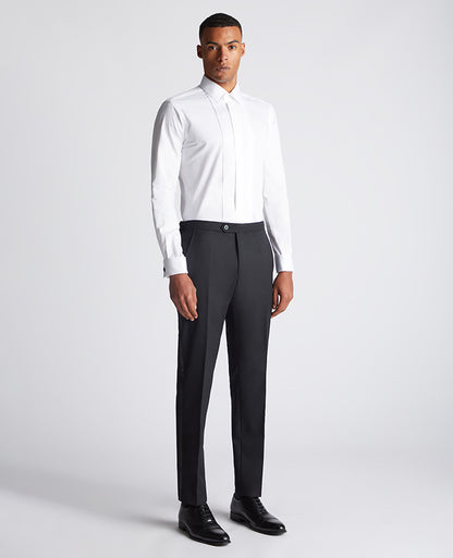 Man wearing a black Slim Fit Satin Stripe Suit Trouser