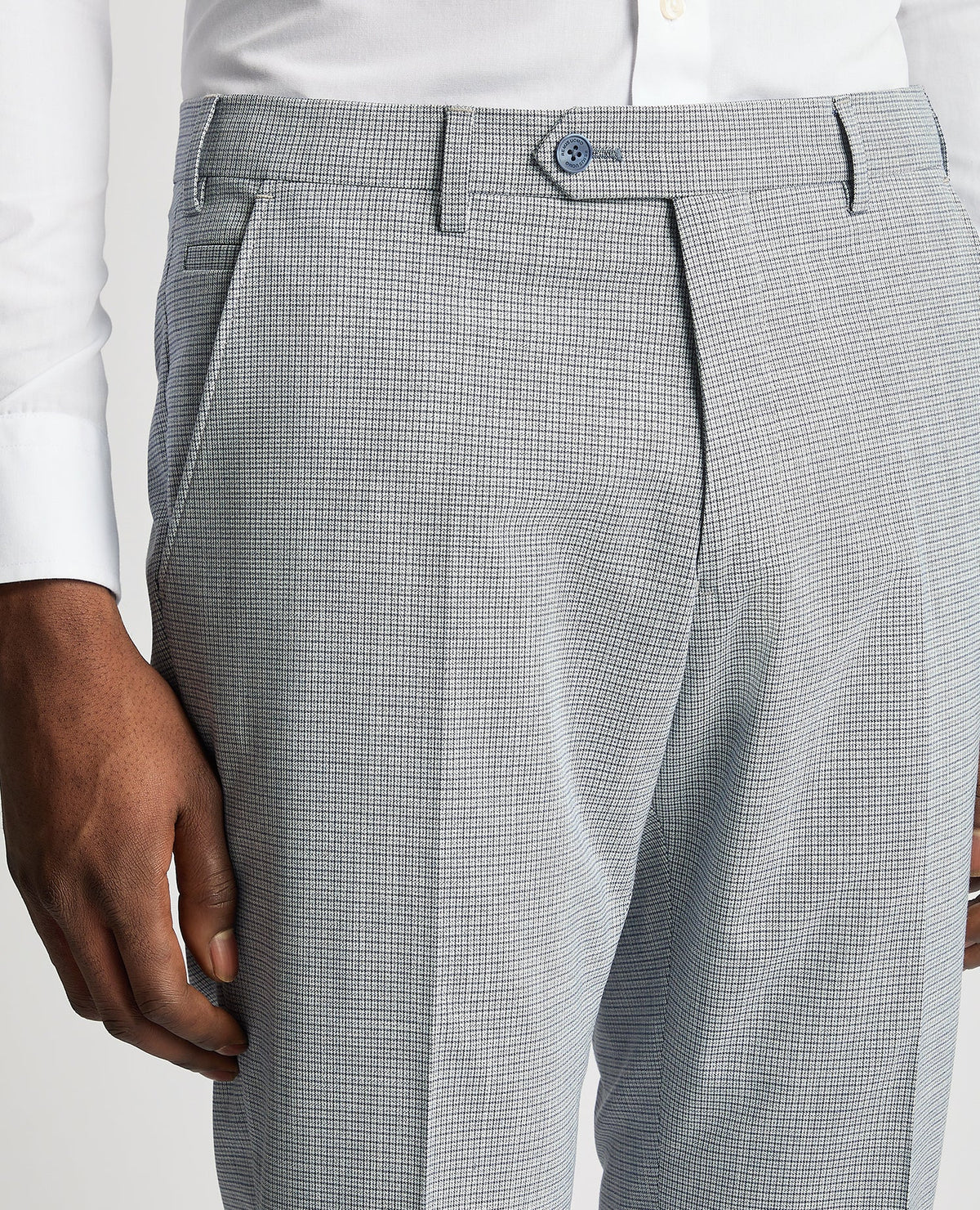 Man wearing a blue Slim Leg Stretch Formal Trousers
