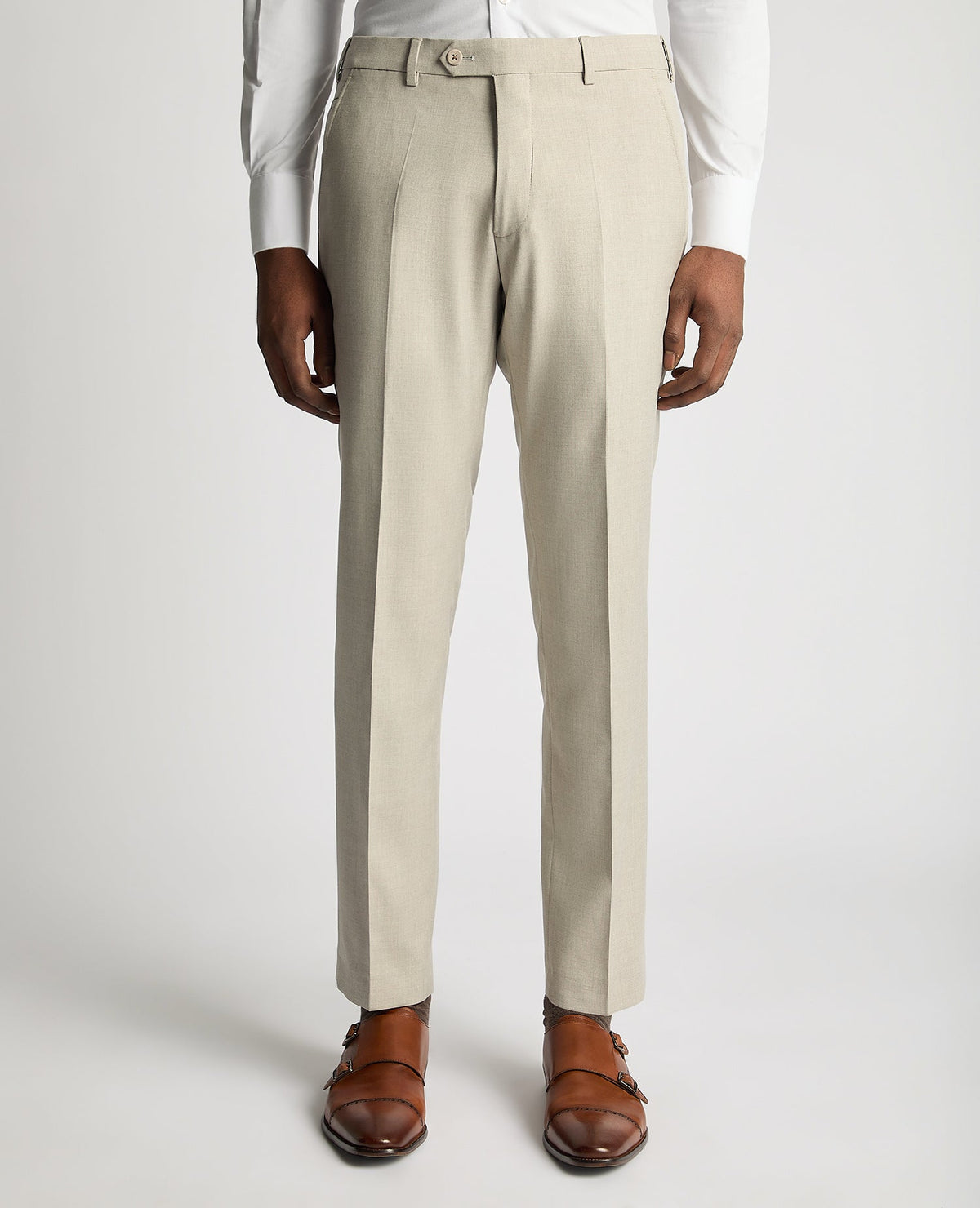 Man wearing a sand Stretch Formal Trousers