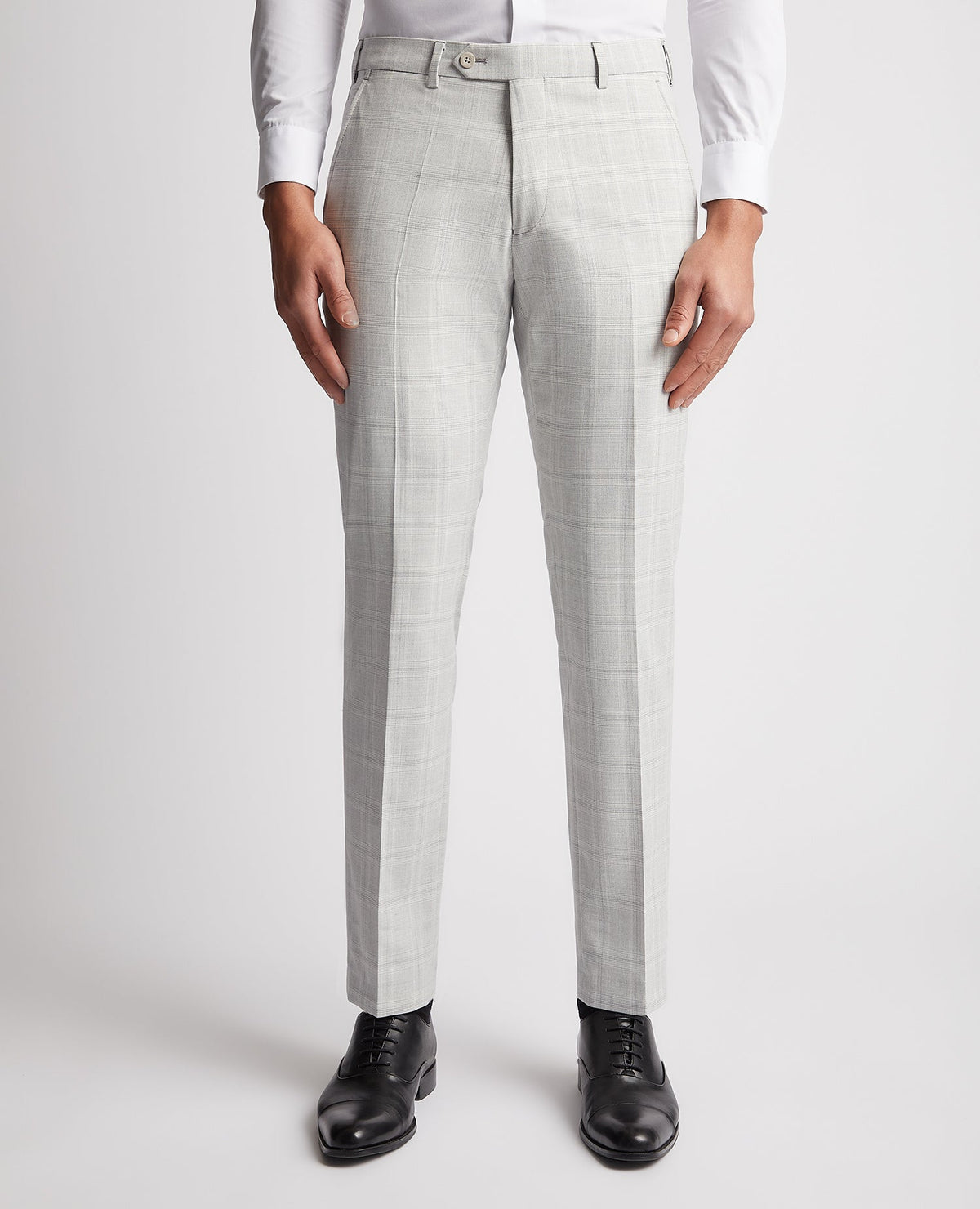 Man wearing a grey Checked Stretch Formal Trousers