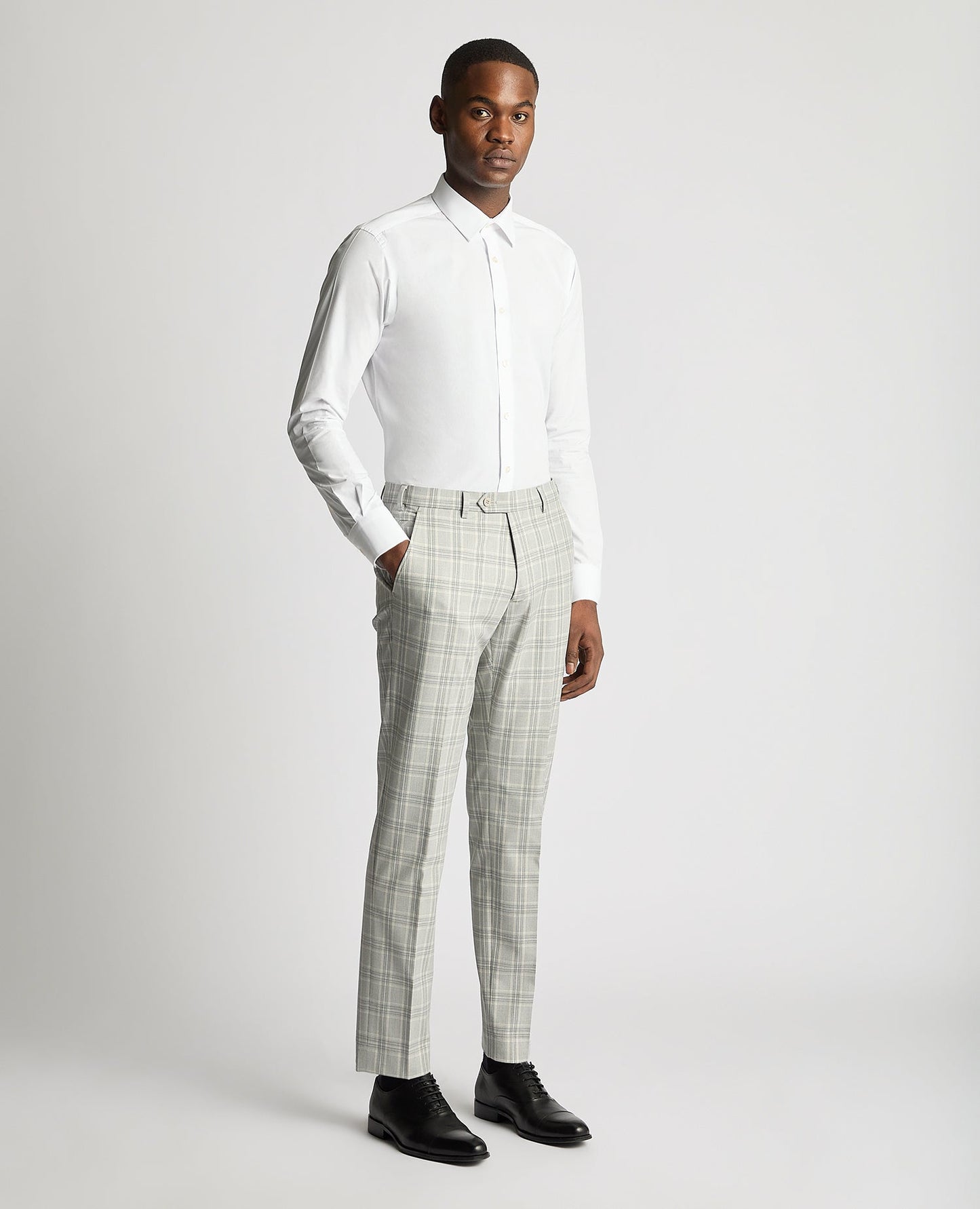Checked stretch formal trousers