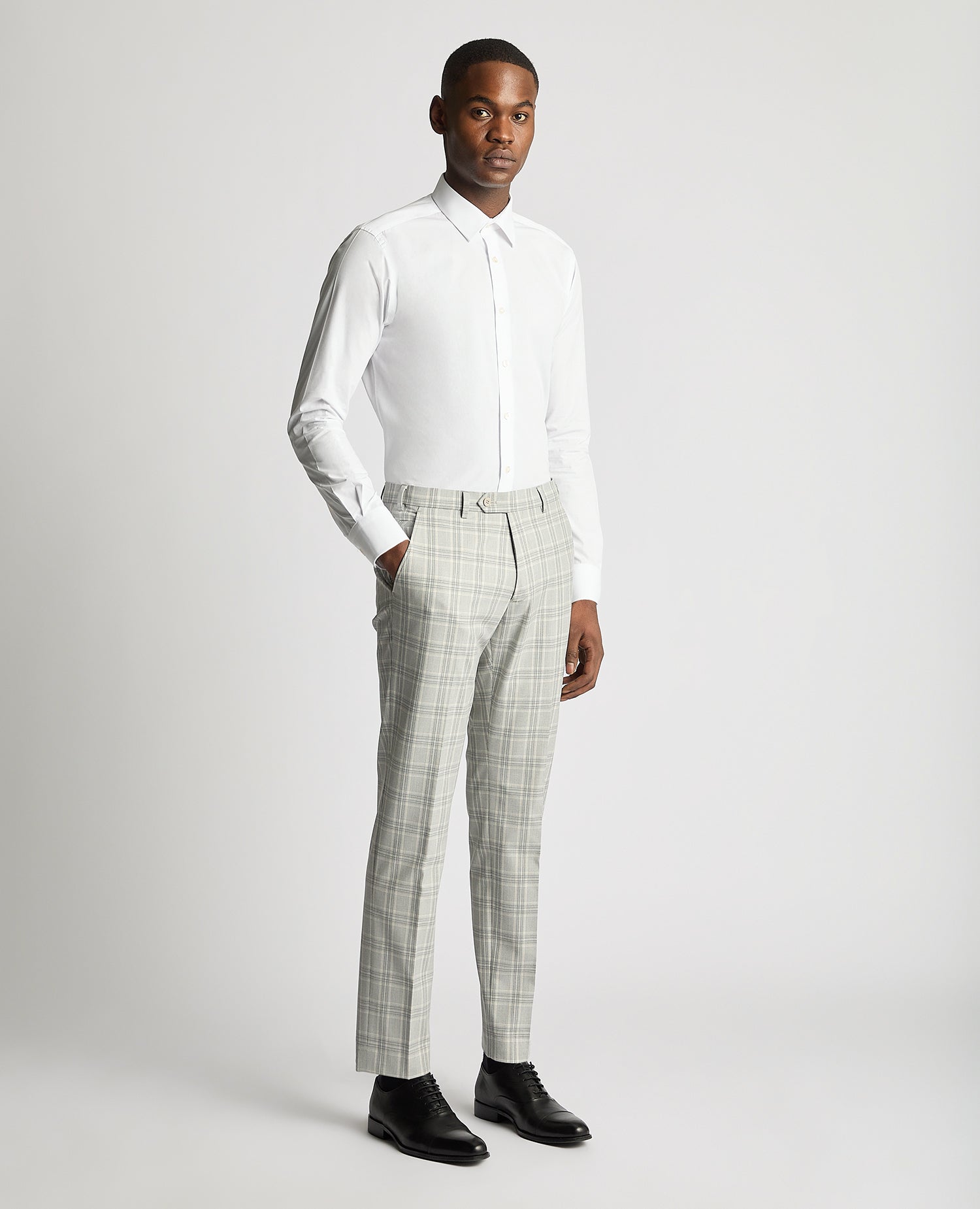 Checked stretch formal trousers