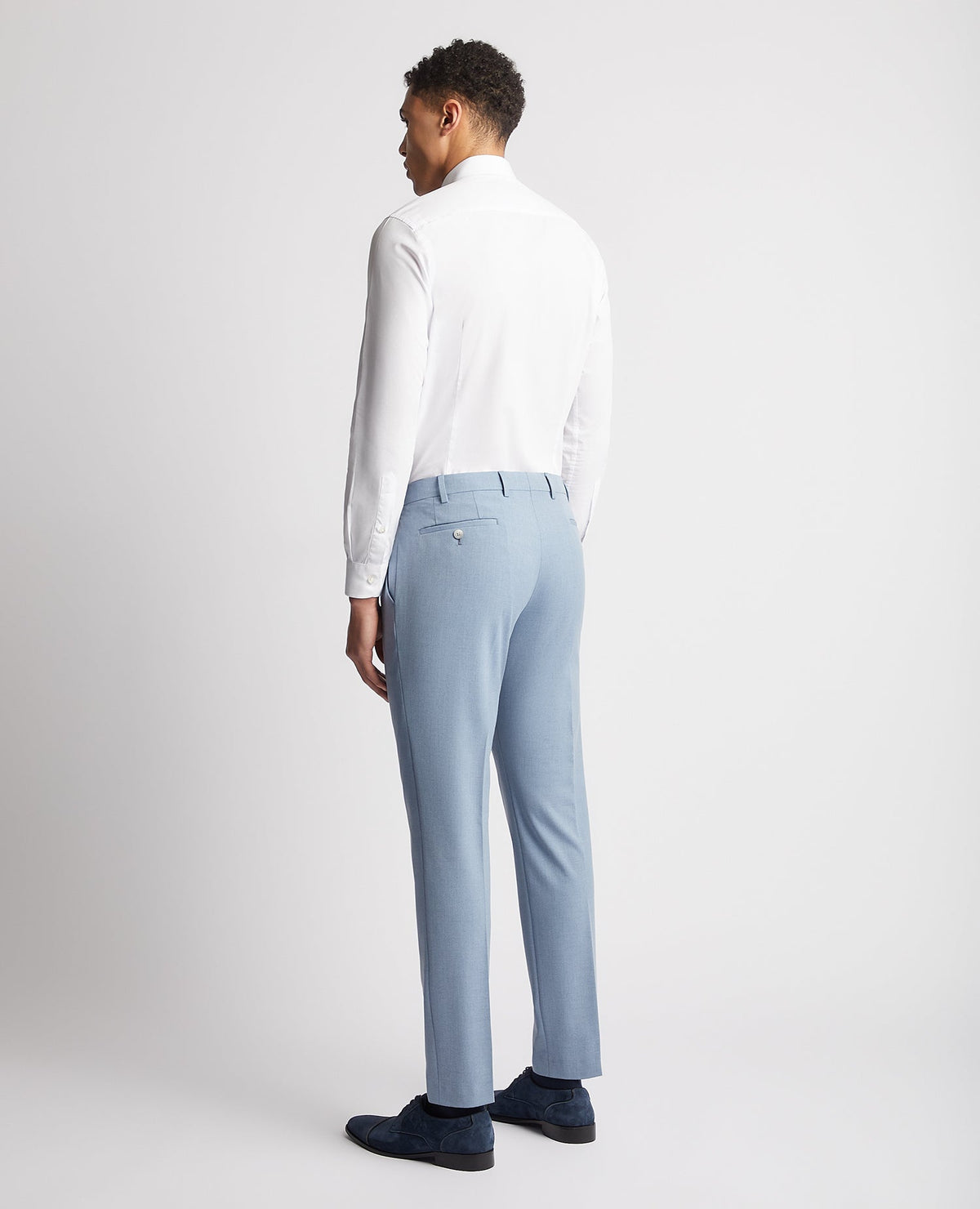 Man wearing a blue Polyviscose stretch formal trousers