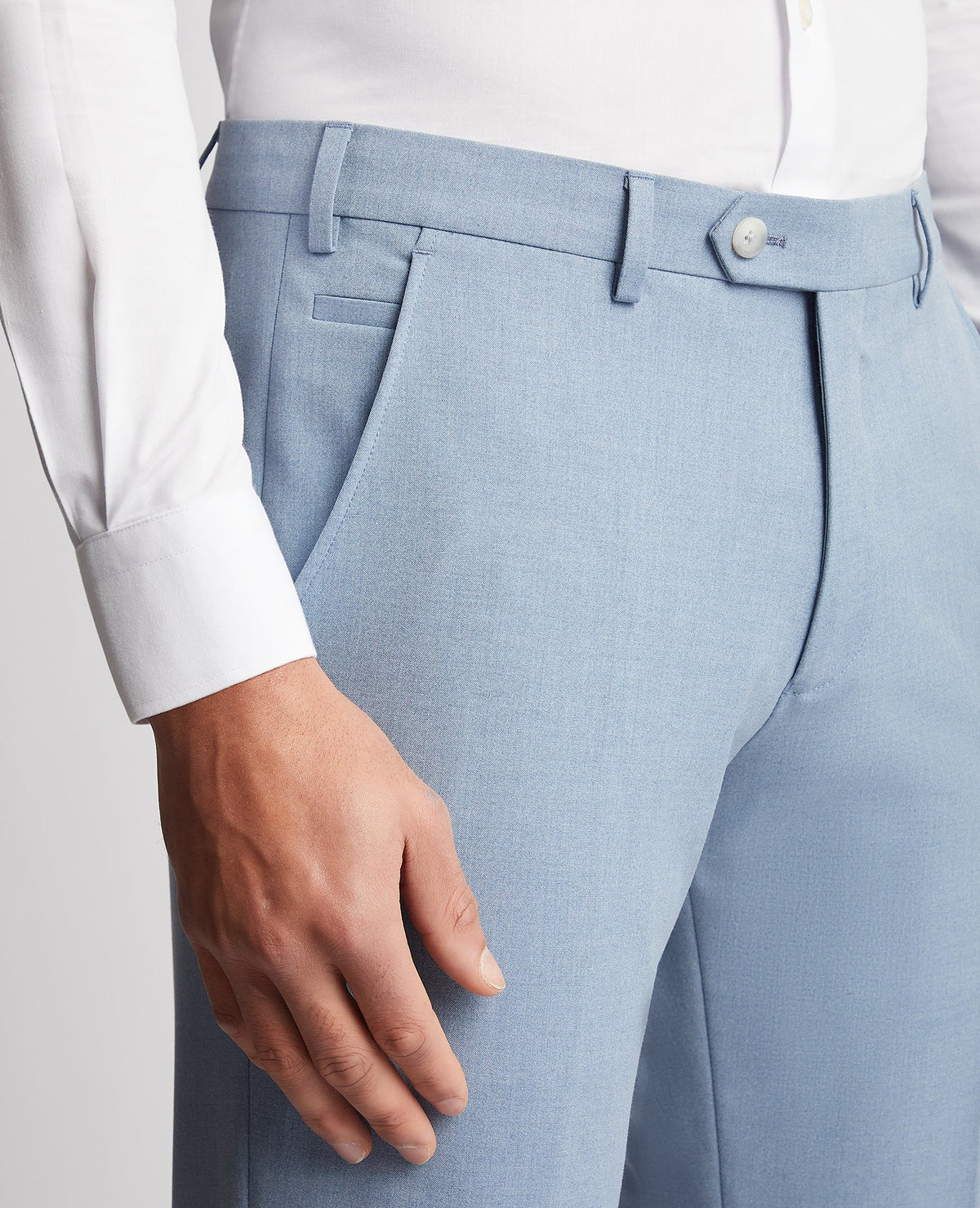 Man wearing a blue Polyviscose stretch formal trousers