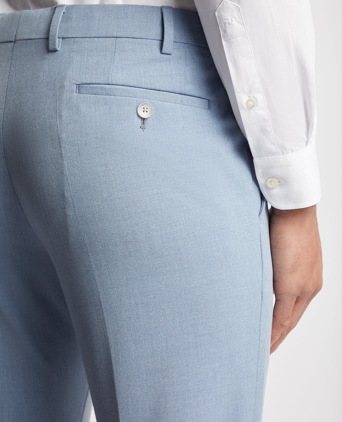 Man wearing a blue Polyviscose stretch formal trousers