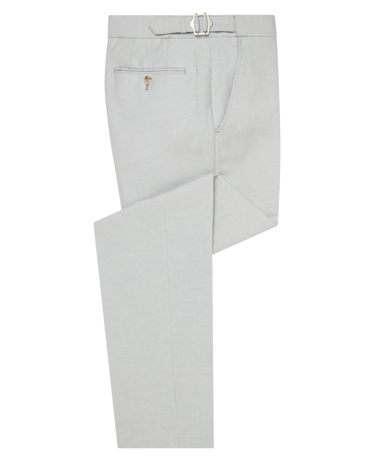 Man wearing a blue Slim Leg Linen-Blend Formal Trousers